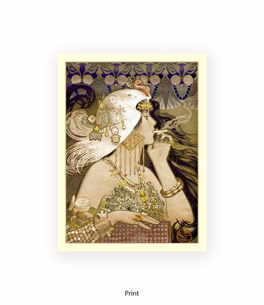 Girl - Smoking Cigarette - White Head Piece  Art Print