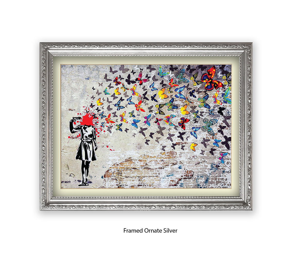 Pistol Head Butterflies Banksy Art Print