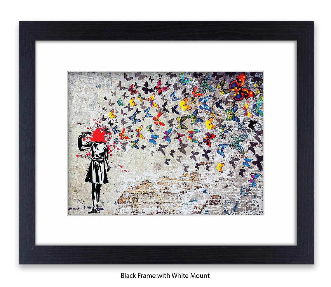 Pistol Head Butterflies Banksy Art Print