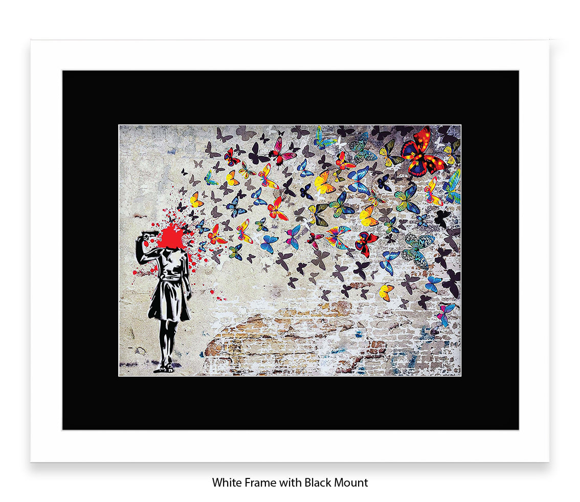 Pistol Head Butterflies Banksy Art Print