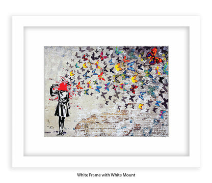 Pistol Head Butterflies Banksy Art Print