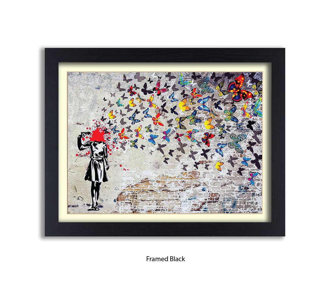 Pistol Head Butterflies Banksy Art Print