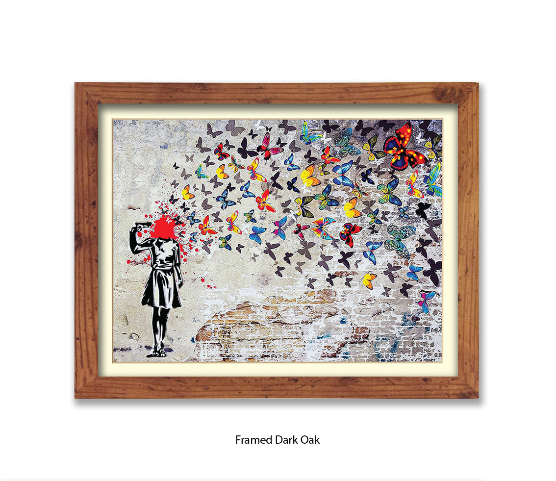 Pistol Head Butterflies Banksy Art Print