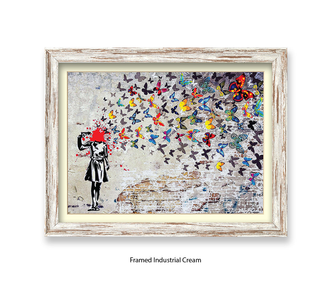 Pistol Head Butterflies Banksy Art Print