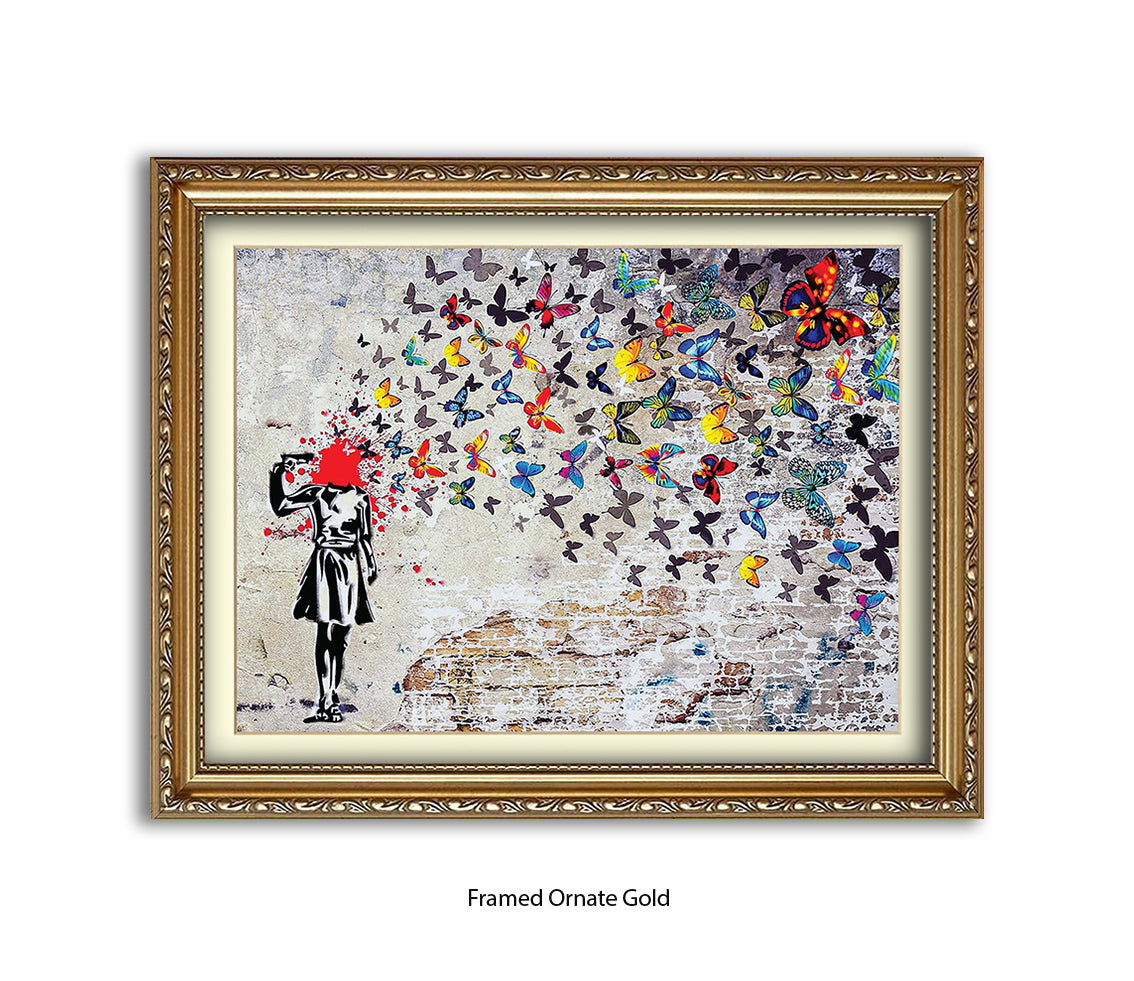 Pistol Head Butterflies Banksy Art Print