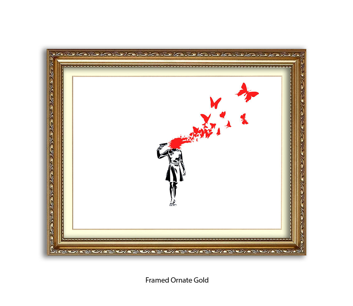 Pistol Head - White - Banksy Art Print