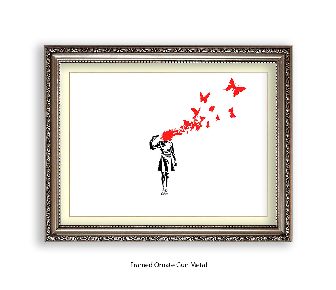 Pistol Head - White - Banksy Art Print