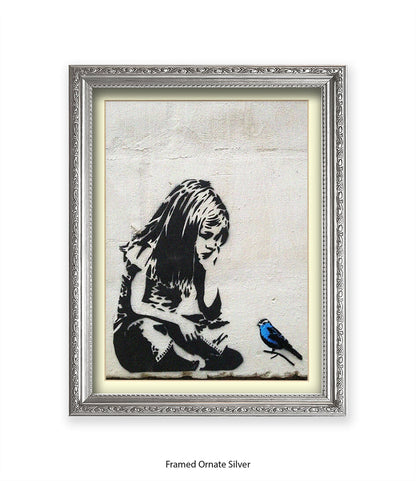 Blue Bird Girl Banksy Art Print