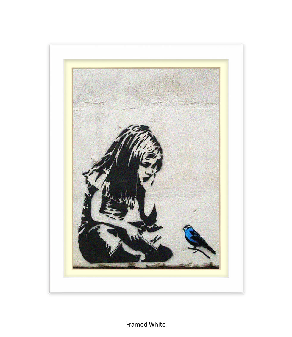 Blue Bird Girl Banksy Art Print