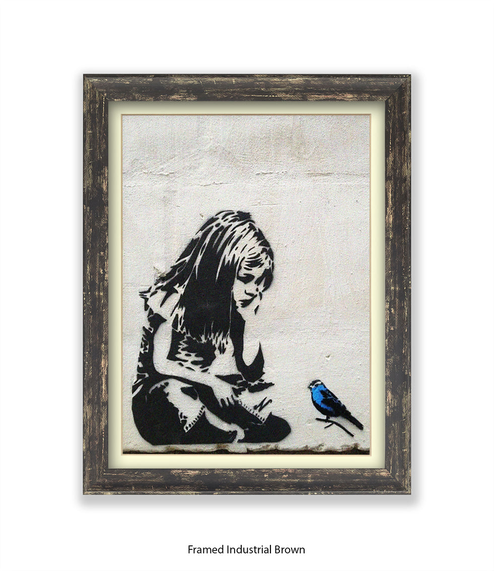 Blue Bird Girl Banksy Art Print