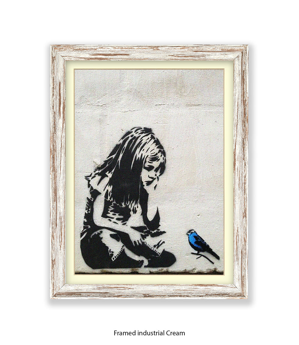 Blue Bird Girl Banksy Art Print