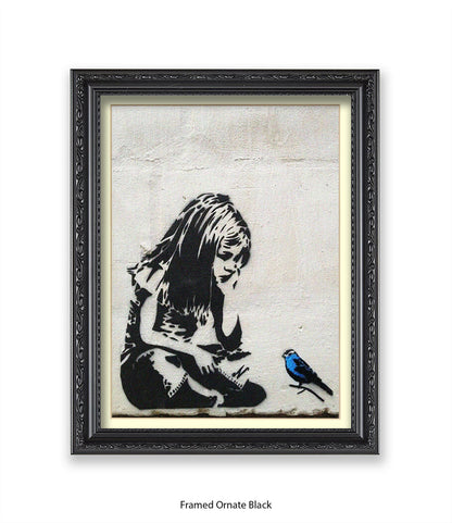 Blue Bird Girl Banksy Art Print