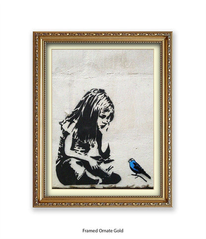 Blue Bird Girl Banksy Art Print