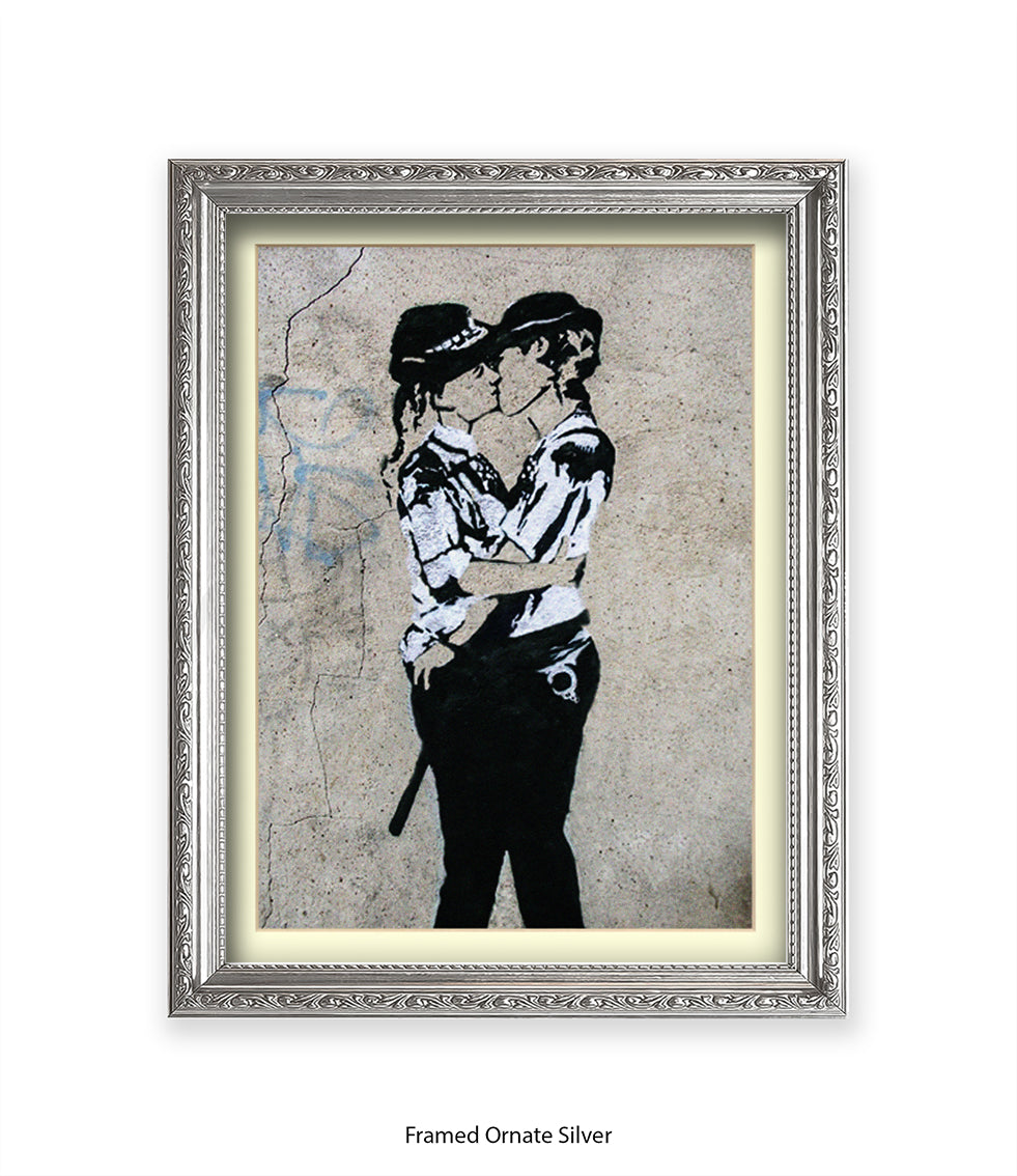 Kissing Coppers Female Banksy Art Print