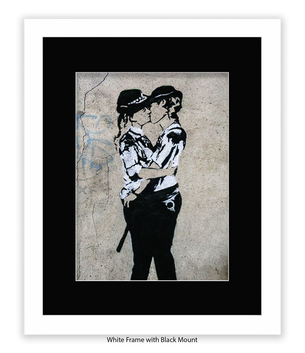 Kissing Coppers Female Banksy Art Print