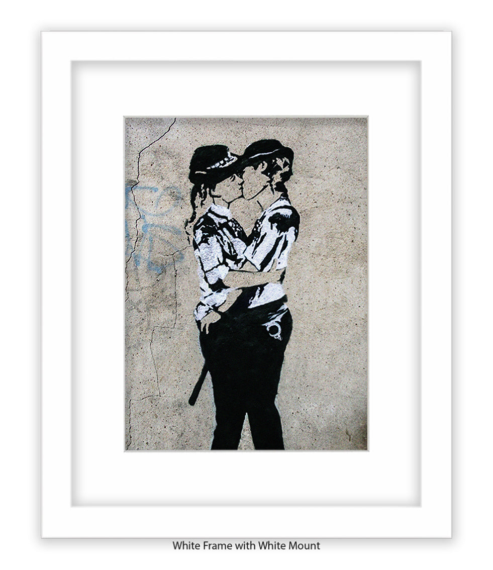 Kissing Coppers Female Banksy Art Print