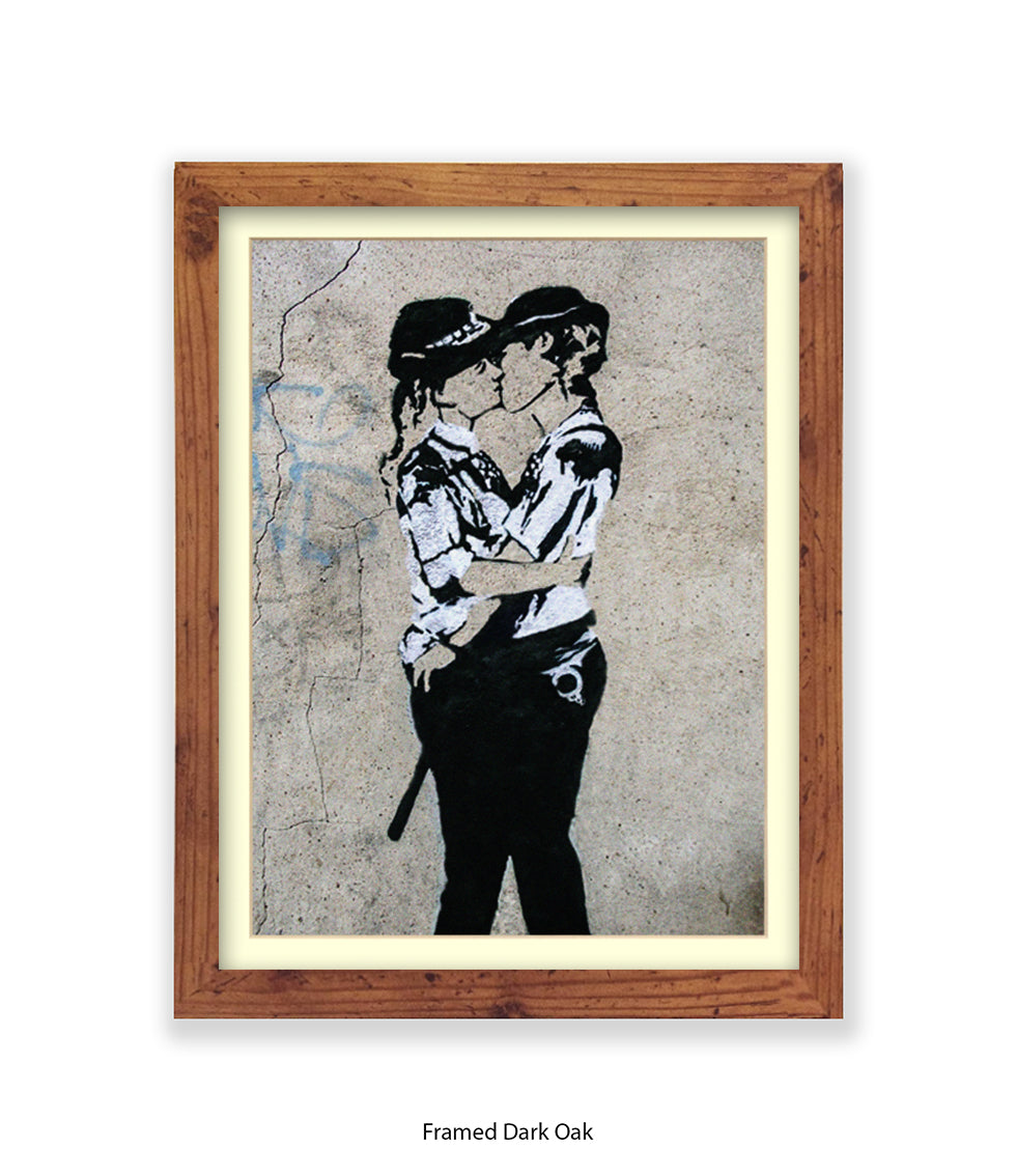 Kissing Coppers Female Banksy Art Print