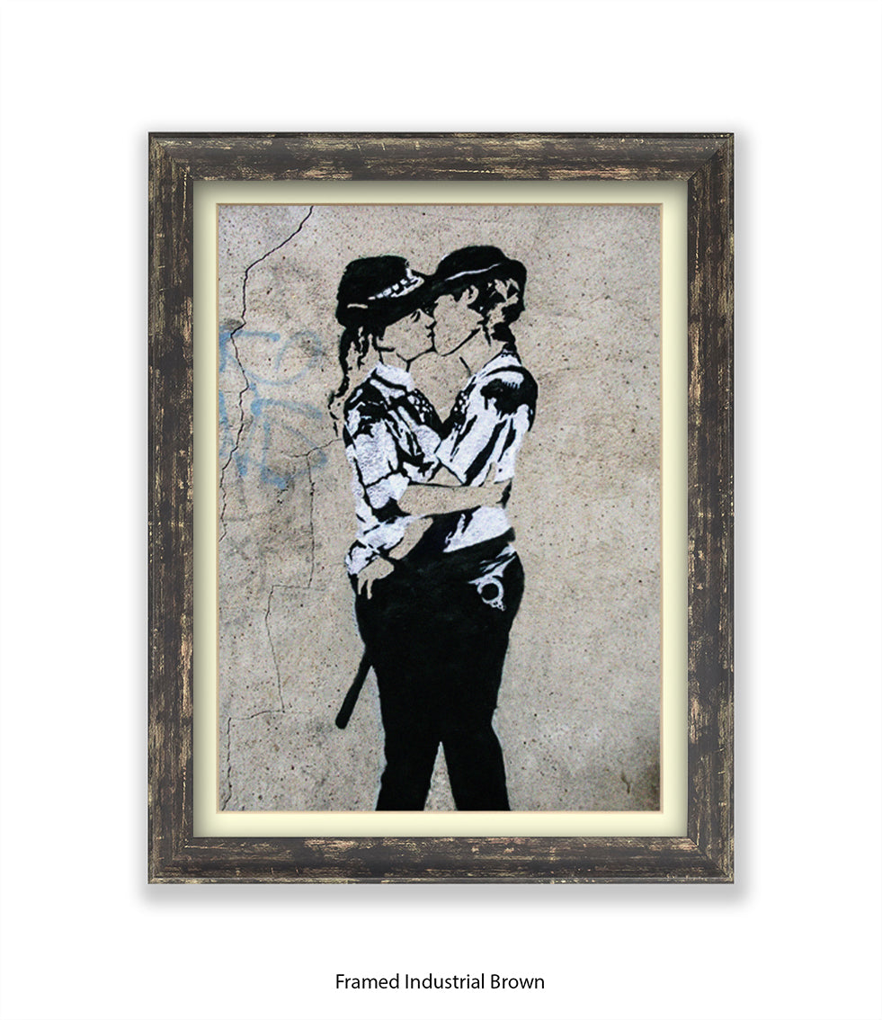 Kissing Coppers Female Banksy Art Print