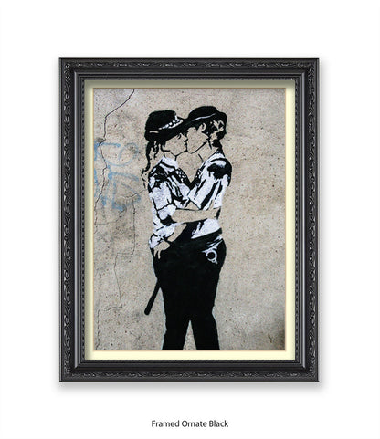 Kissing Coppers Female Banksy Art Print