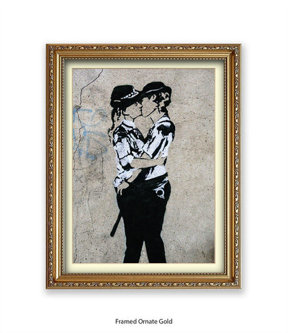 Kissing Coppers Female Banksy Art Print