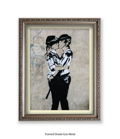 Kissing Coppers Female Banksy Art Print