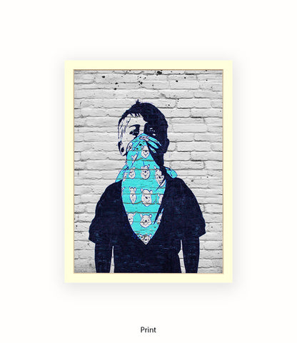 Mask Boy Blue Handkerchief Banksy Art Print