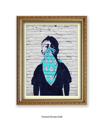 Mask Boy Blue Handkerchief Banksy Art Print