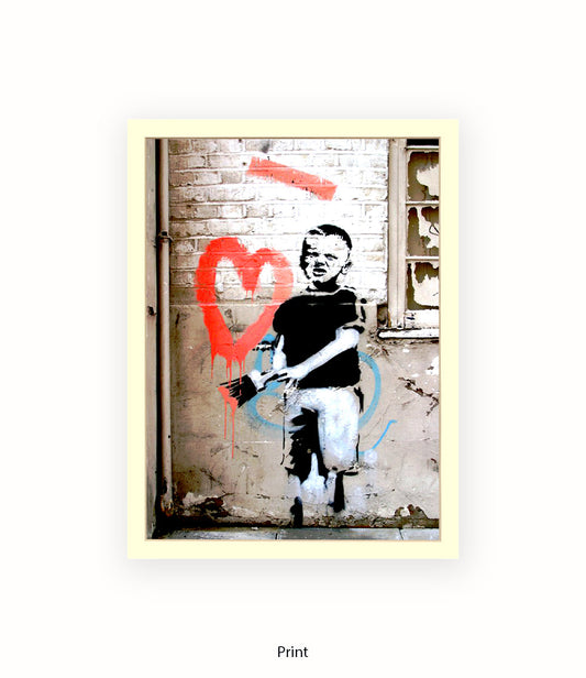 Red Painted Heart Boy Banksy Art Print