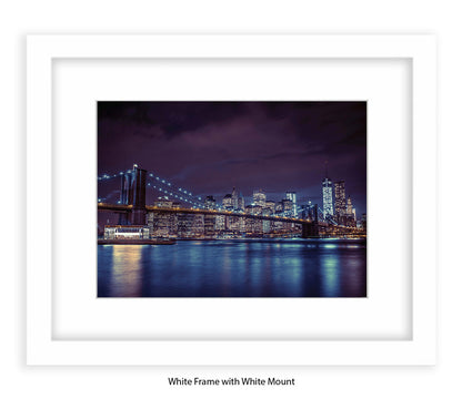 NYC Brooklyn Bridge & Manhattan - Skyline - Mounted & Framed Art Print