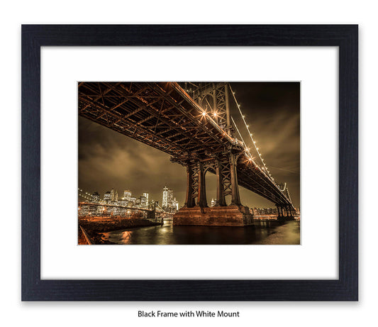 Manhattan Bridge Over East River - Sepia - Mounted & Framed Art Print