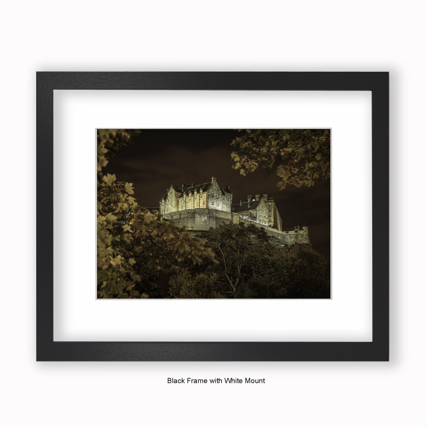 Edinburgh Castle At Night - Autumn Trees - Mounted & Framed Art Print