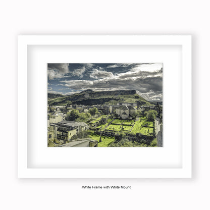 Edinburgh Castle - Aurthurs Seat - Mounted & Framed Art Print