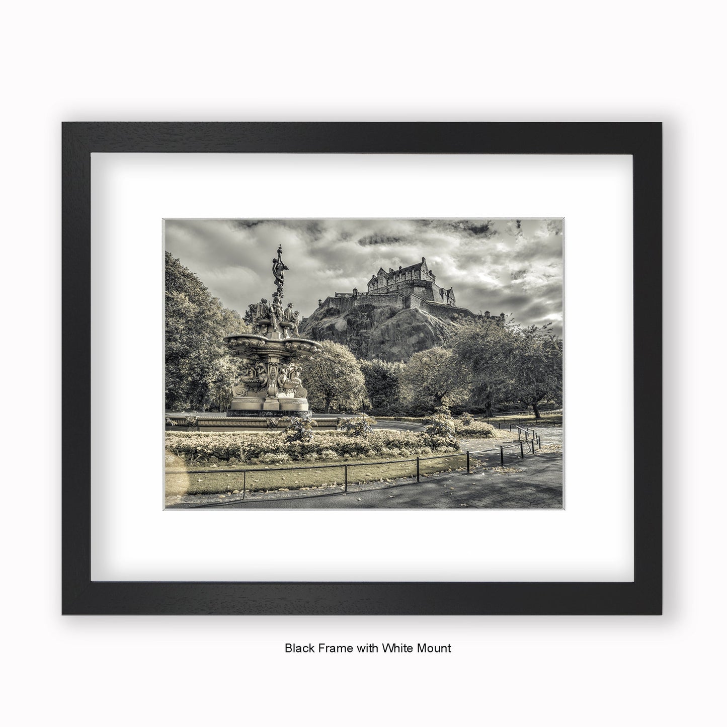 Edinburgh Castle - Water Fountain - Mounted & Framed Art Print