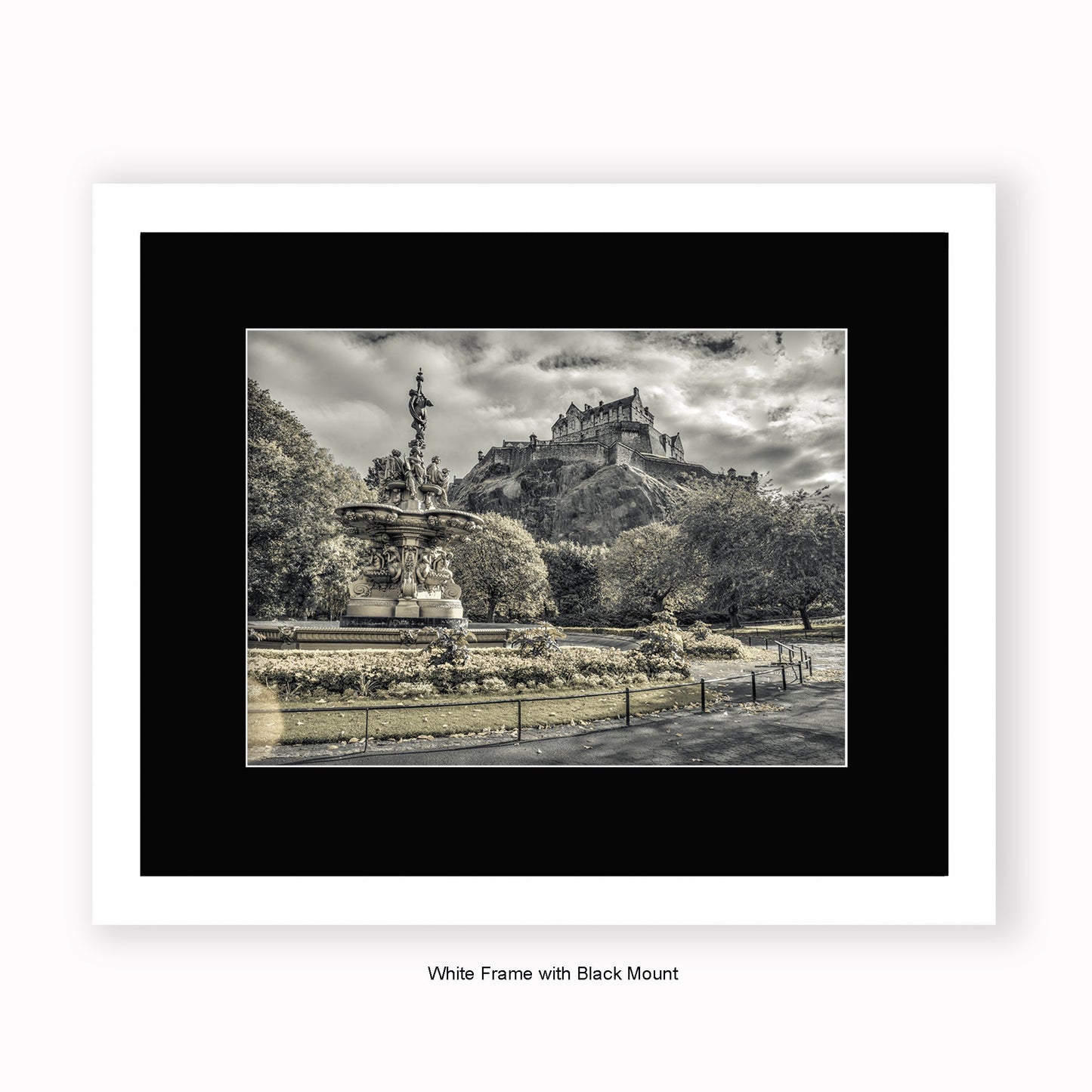 Edinburgh Castle - Water Fountain - Mounted & Framed Art Print