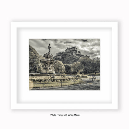 Edinburgh Castle - Water Fountain - Mounted & Framed Art Print