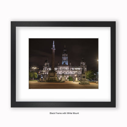 Glasgow War Memorial Georges Square Night time - Mounted & Framed Art Print