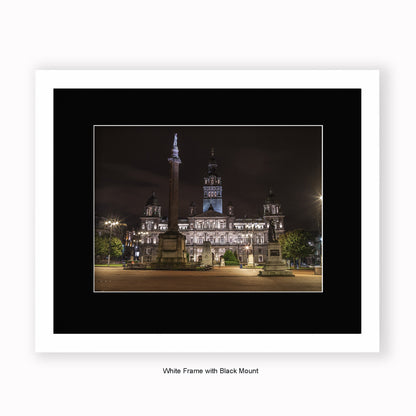 Glasgow War Memorial Georges Square Night time - Mounted & Framed Art Print