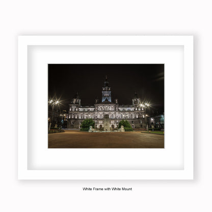 Glasgow War Memorial Georges Square Night time - Close Up - Mounted & Framed Art Print