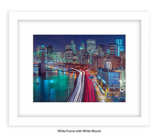 NYC Manhattan - Skyline Car Trails - Close Up - Mounted & Framed Art Print