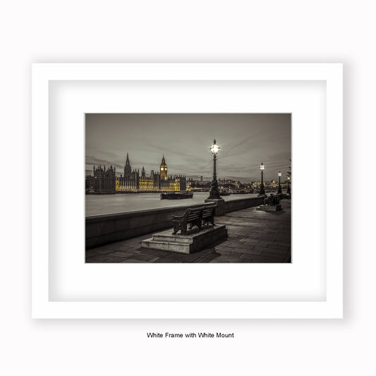 London - Embankment At Night - Mounted & Framed Art Print