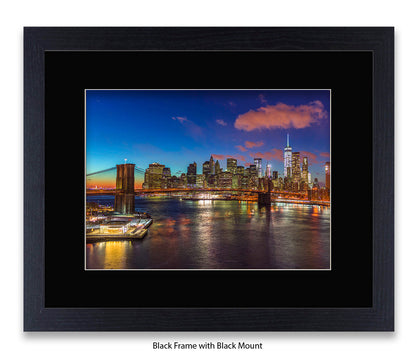 NYC & Manhattan With Brooklyn Bridge - Mounted & Framed Art Print