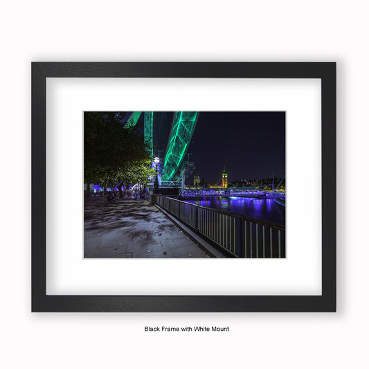 London - Big Ben & London Eye Green - Mounted & Framed Art Print