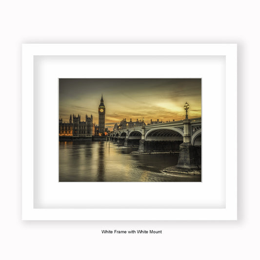 London - Big Ben Sunset Sepia - Mounted & Framed Art Print