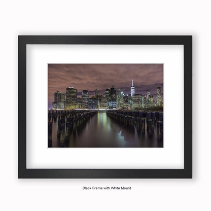 NYC Manhattan Skyline Groins In Foreground - Mounted & Framed Art Print