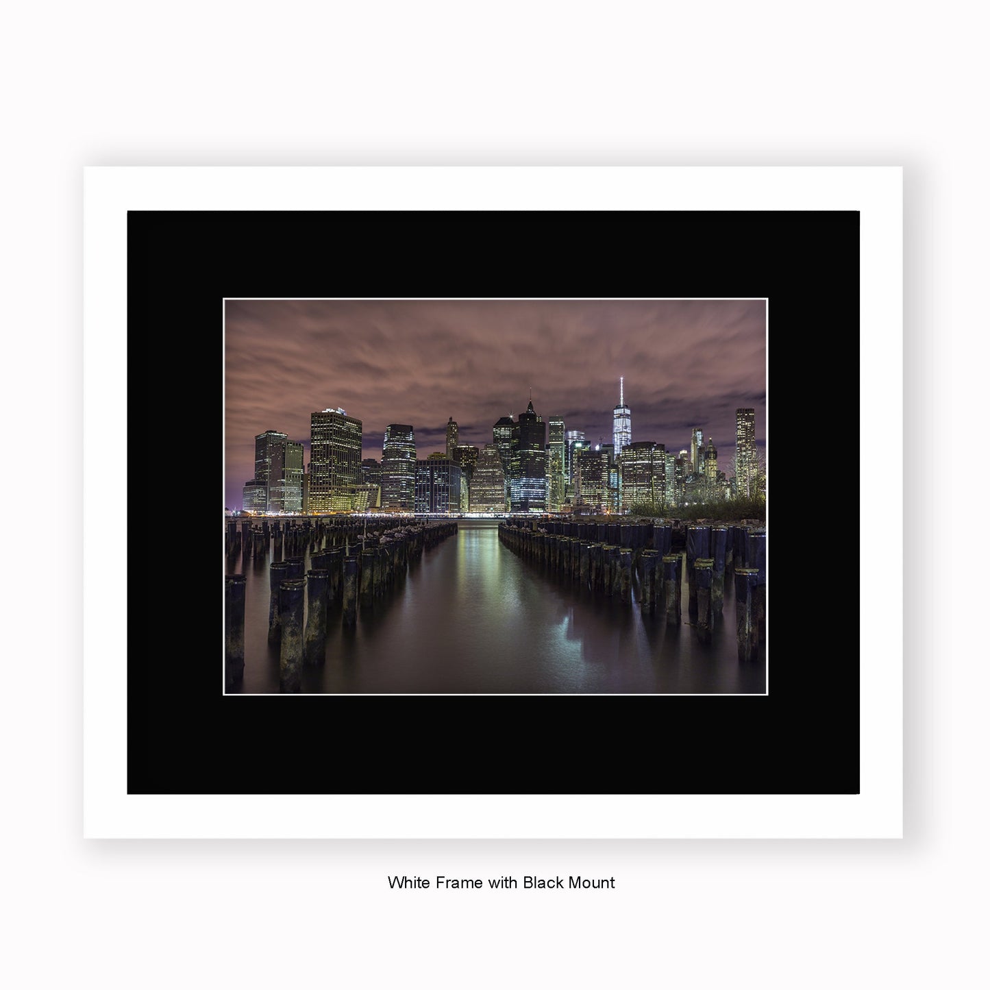 NYC Manhattan Skyline Groins In Foreground - Mounted & Framed Art Print