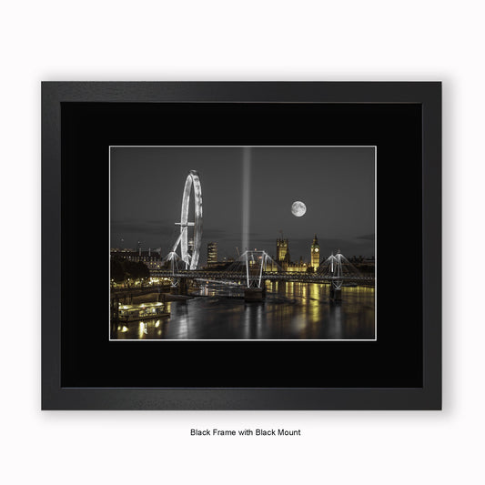 London - Big Ben & London Eye Moon - Mounted & Framed Art Print