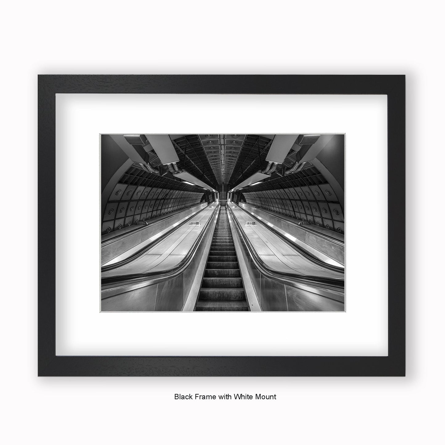 London - Undergound Tube Escalators b/w - Mounted & Framed Art Print