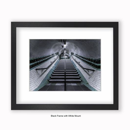 London - Undergound Stairs Black & Green Stripes - Mounted & Framed Art Print