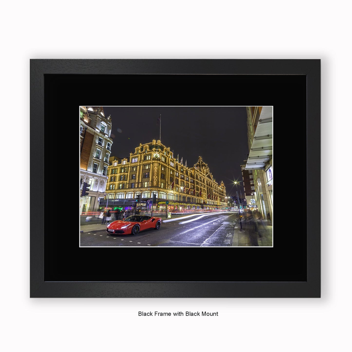 London - Harrods Kensington - Red Ferrari - Mounted & Framed Art Print