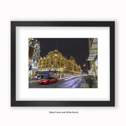 London - Harrods Kensington - Red Ferrari - Mounted & Framed Art Print